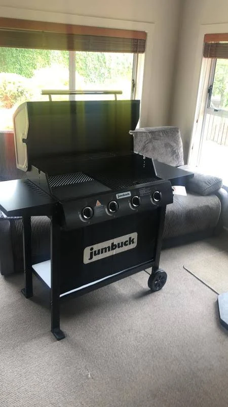 view of our own purchase testing jumbuck 4 burner portland hooded gas bbq budget bbq australia unboxing package arrival several weeks to months